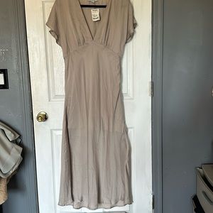 Silver/ Grey low -cut satin dress